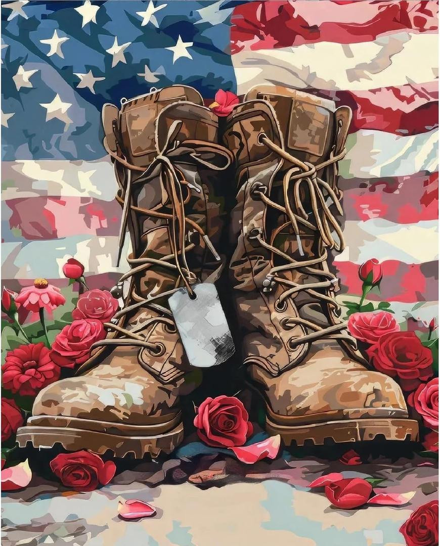 Clendo Independence Day Paint by Numbers Kit for Adults Beginners, 4 of July Acrylic Boots Adult Paint by Number Kits on Canvas, Digital Oil Number Painting Kits for Home Decor 16"x20"