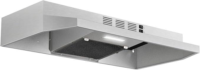 Zomagas Under Cabinet Range Hood 30 inch, Ducted/Ductless Convertible Kitchen Stove Hood, Stainless Steel Vent Hood w/Rocker Button Control, 2 Speeds Exhaust Fan, 280CFM, Stainless Steel