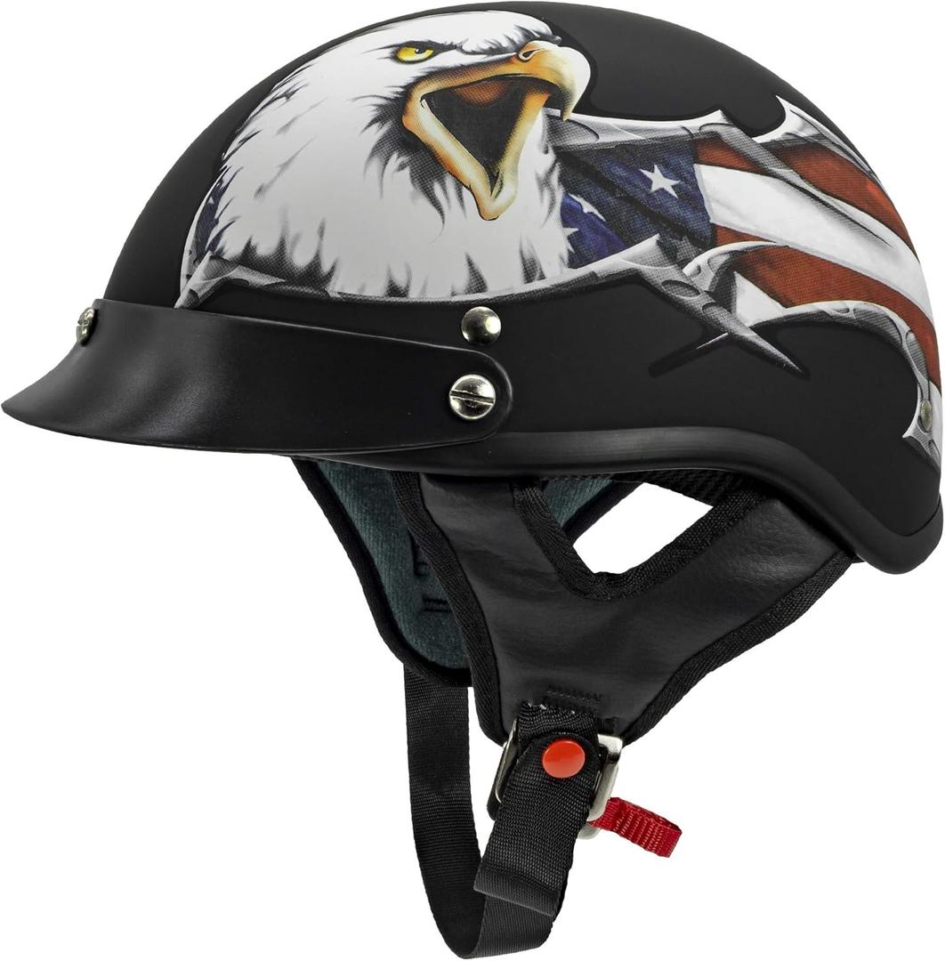 VCAN Cruiser Patriotic Eagle USA Graphics Motorcycle Half Helmet (Large, Flat Black Usa)