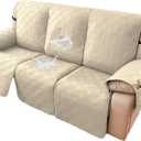 100% Waterproof Recliner Couch Covers, Non Slip Sofa Cover Recliner Cover for 3 Cushion Couch, Washable Large Recliner Couch Cover with Elastic Straps for Kids, Pets (3 Seater, Beige)