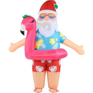 Christmas in July Inflatable Costume Adult Santa Blow Up Costumes Funny Flamingo Summer Hawaiian Blowup Outfit Xmas Holiday Party Cosplay Suit for Men Women Unisex Full Body