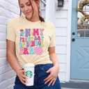 Teacher Shirts for Women Happy First Day of School Teacher Shirts Back to School Teacher Tee Tops (Small, Apricot)