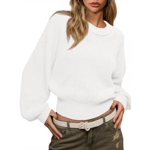 Saodimallsu Womens Batwing Long Sleeve Sweaters Casual Crewneck Loose Chunky Knit Fall Pullover Tops (White, L)