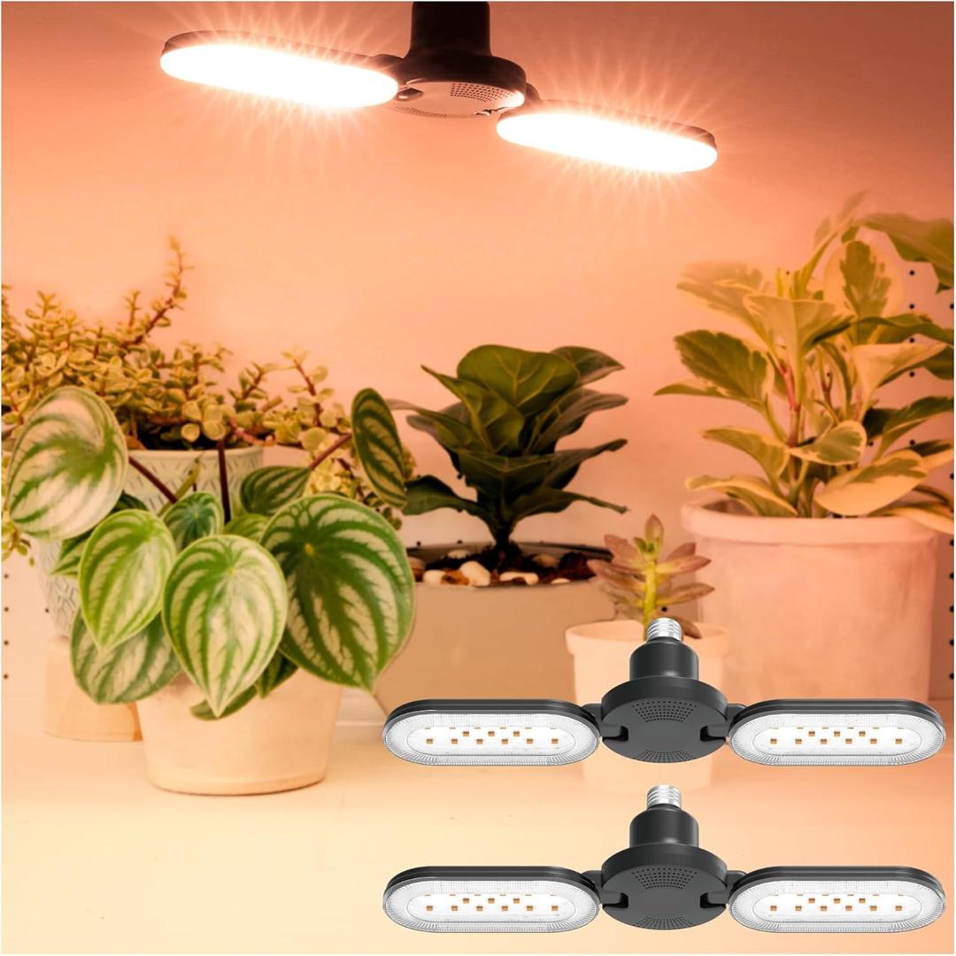 2 x LED Grow Light, Foldable Growing Light for Indoor Plant, E26 Base, 24 Watt, 320 Degree Rotation, Full Spectrum, Damp-Proof, 2 Sets