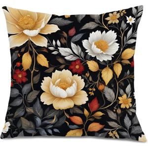 Boho Vintage Floral Pillow Covers 18x18, Floral Room Decor, Dark Cottagecore Flower Plant Botanical Decorative Throw Pillow Covers for Farmhouse Home Bedroom Living Room (Color_2)