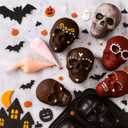 2 Set Halloween Skull Mold Kits 8 Cavity Silicone 3D Skull Baking Pans Cake Mold & 24 Wooden Skewers Bakeware for Halloween Ice Cupcake Chocolate Candy Apple Pizza Jelly Candy Pudding