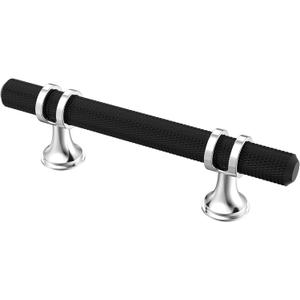 Alzassbg 10 Pack Matt Black and Silver Cabinet Pulls, 3 Inch(76mm) Hole Centers Kitchen Hardware Knurled Cabinet Handles for Cabinets and Drawers AL3087CP-MB