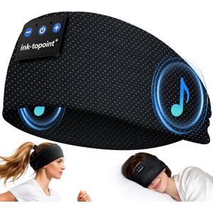 Ink-topoint Sleep Headphones Bluetooth 5.4 Headband, 2 in 1 Sleep Mask with Bluetooth Headphones, Wireless Headband Earphones with Ultra-Thin HD Stereo Speaker, Music Headband for Workout Running Yoga