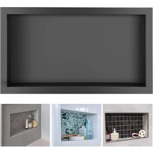 Suteck Shower Niche, 12"x24" Shower Niches Ready for Tile,Stainless Steel Shower Shelf Insert Niches for Tile Showers,Single Niche Tile Recessed for Bedroom,Living Room,Toile,Bathroom Storage Black