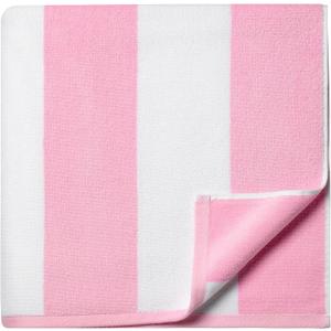 Cotton Oversized Beach Towel - 40 x70 Inch Extra Large Striped Pool Towel, Big Soft Terry Cloth Pink Cabana Swim Towel