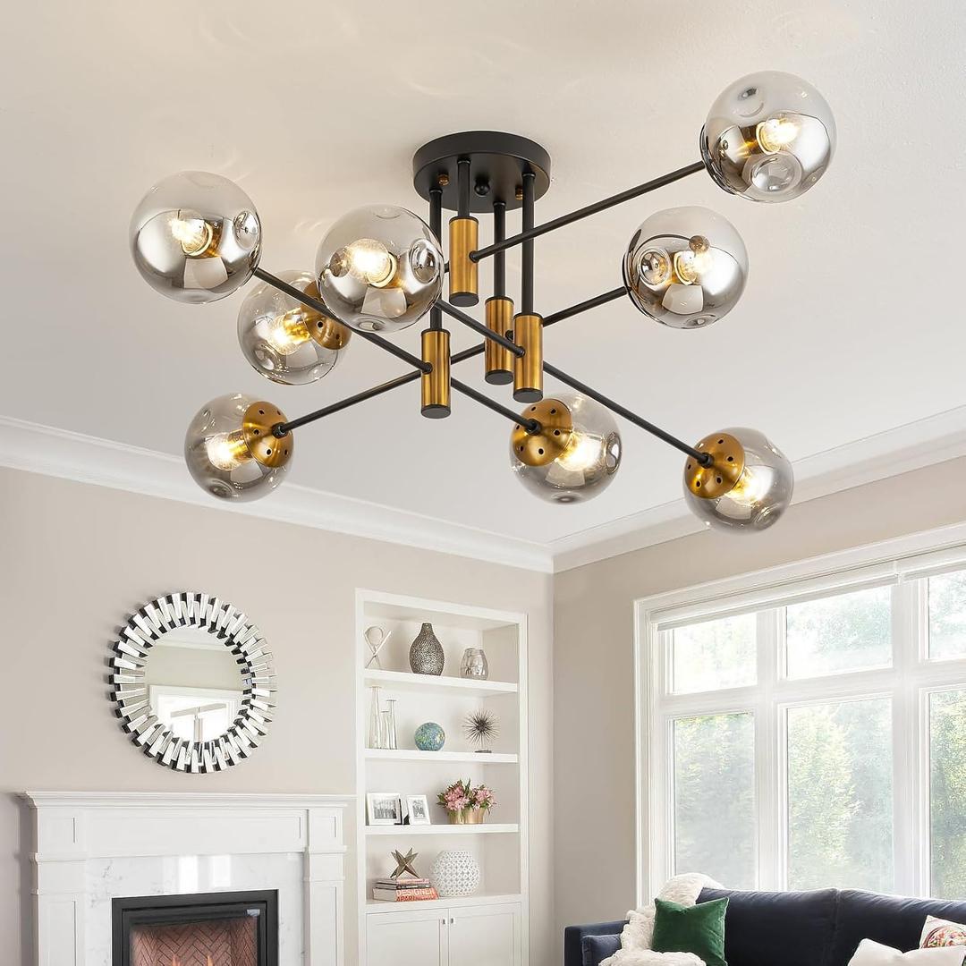 8 Light Sputnik Ceiling Light Fixture Glass Globe Bubble Modern Chandelier for Dining Room Bedroom Kitchen Living Room Hallway Entryway Office