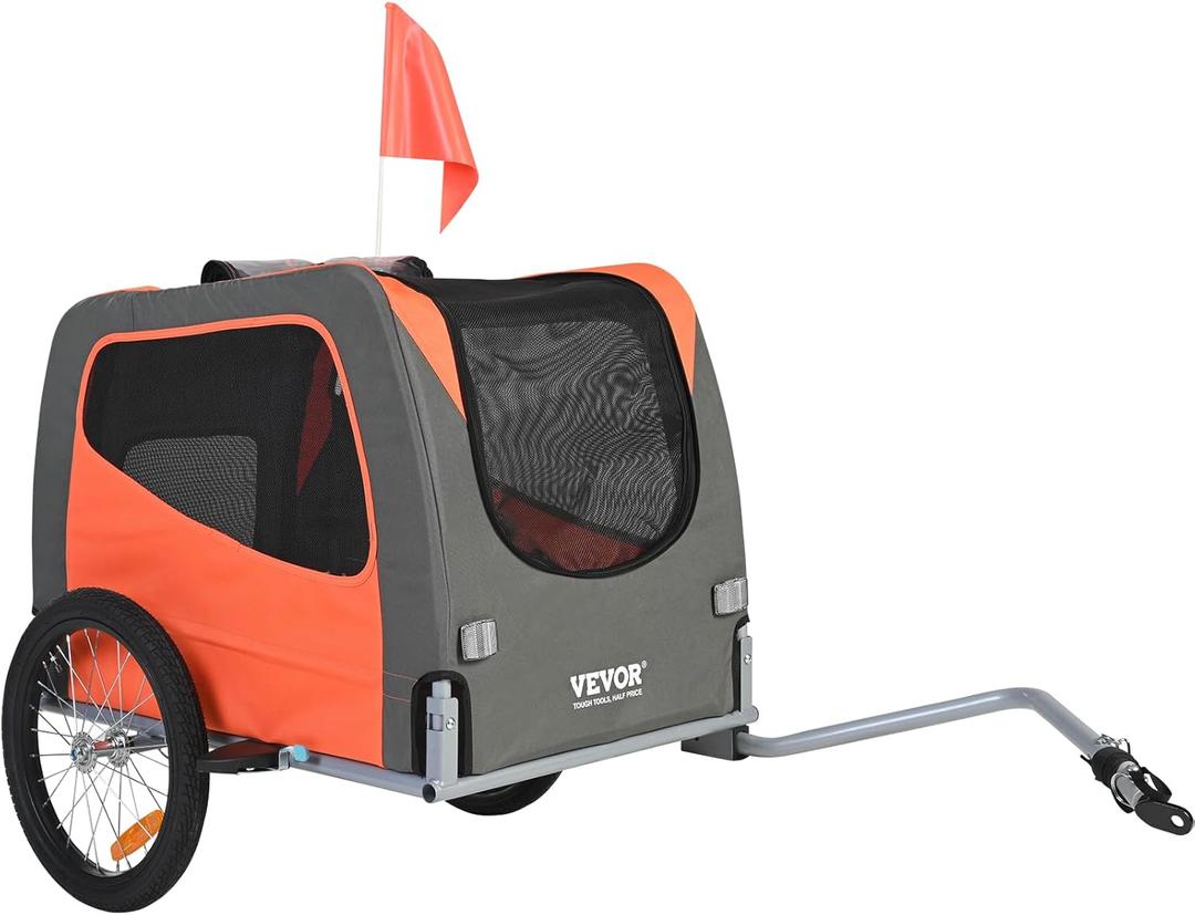 VEVOR Dog Bike Trailer, Supports up to 66/88/100 lbs, Pet Cart Bicycle Carrier, Easy Folding Frame with Quick Release Wheels, Universal Bicycle Coupler, Reflectors, Flag, Collapsible to Store (Style: 66lbs 18")