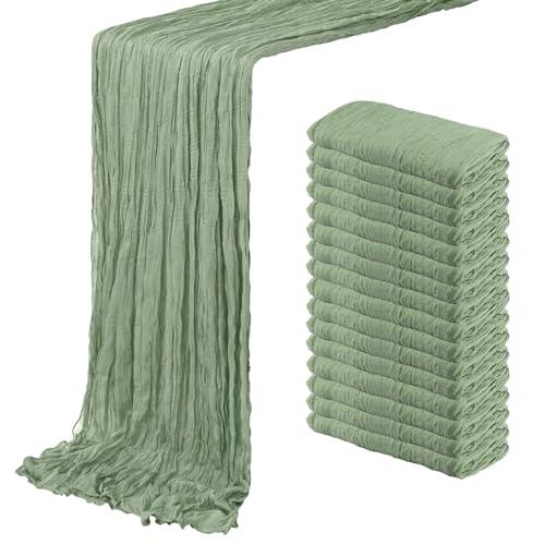 9 Pack Sage Green Cheesecloth Table Runner 20 x 120 inch Gauze Table Runners 10 FT Long,Semi Sheer Boho Cheese Cloth Fabric Table Runner Bulk for Wedding,Party,Baby Shower,Bridal Shower Decoration