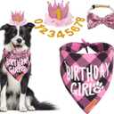 ADOGGYGO Dog Birthday Party Supplies, Multi Size Offered, Birthday Girl Dog Bandana, Pink Party Hat Crown with Numbers for Medium Large Dogs Pets (Large)