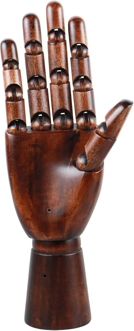 Hand Jewelry Holder Wooden Hand Mannequin for Jewelry, Ancient Dark Red Manikin Right Hand for Jewelry Sunglasses Holder, 26cm, Right Hand