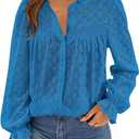 PRETTYGARDEN Lace Long Sleeve Shirts Casual Button Down Going Out Tops Hollow Out Eyelet Blouses 2026 Spring Fashion Clothing(Lake Blue,Medium) (M)