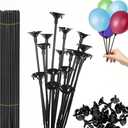 Holoras 100 Pcs Balloon Sticks with Base, Plastic Balloon Sticks Baloon Holder Balloon Straws for Party, Birthday, Wedding, Anniversary Decoration, Black