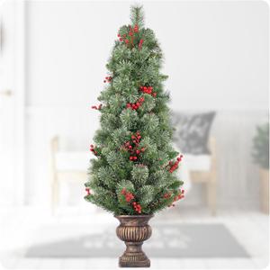 4ft Porch Christmas Tree,Mixed Pine Artificial Entryway Christmas Tree with Berry Clusters  Front Porch Christmas Decorations