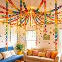 Maitys 500 Sheets Paper Chain Strips and Mirror Star Garland 13 Feet Paper Crafts Banner with Double Sided Tape for Crafting Birthday Wedding Festival Theme Party Decor(0.79 x 8.27 Inches,Multicolor)