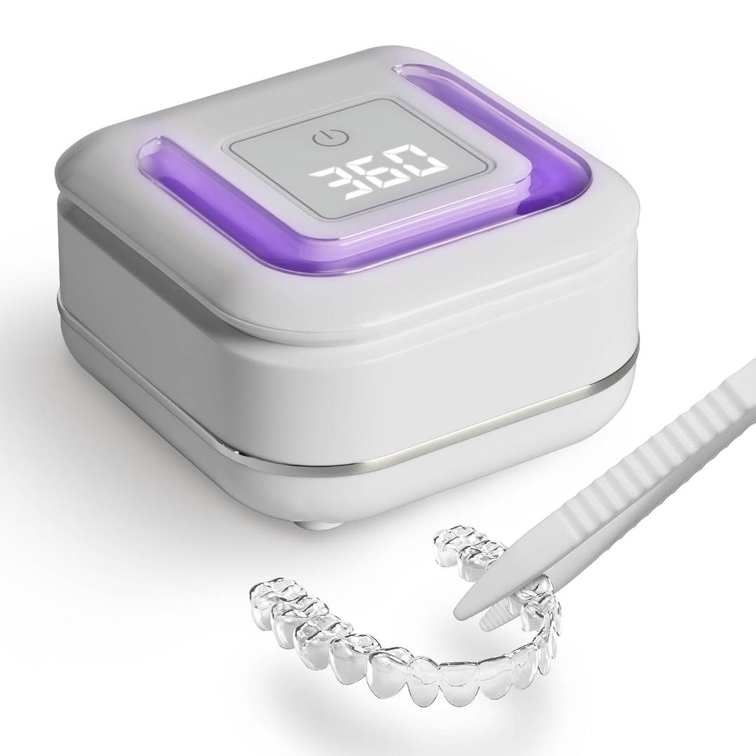 FSA HSA Eligible | 2-in-1 Ultrasonic & U-V Dental Cleaner, 42kHz Deep Cleaning Machine with Digital Timer, 180ml Pod for Retainers, Aligners, Mouth Guards | Viewing Port (White)