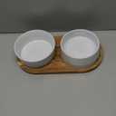 LE TAUCI PET Dog and Cat Bowl Set with Acacia Wood Tray - 2 Cup Ceramic Puppy Bowls for Cats &Small Dogs, Dual Food and Water Bowls with Weighted Non-Slip Base