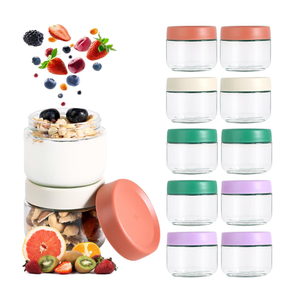 Hoa Kinh 9oz 12Pack Overnight Oats Jars with Lids, Leak Proof Small Jars for Overnight Oats, Cereal, Clear Empty Glass Jar with Lids for Kitchen(Red, Green, Purple and White)