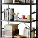 Sweetcrispy Book Shelf, 5 Tier Bookcase, Modern Tall Bookshelf for Garage Kit, CDs, Movies, Industrial Corner Storage Organizer for Bedroom Home Office Kitchen Living Room, Black