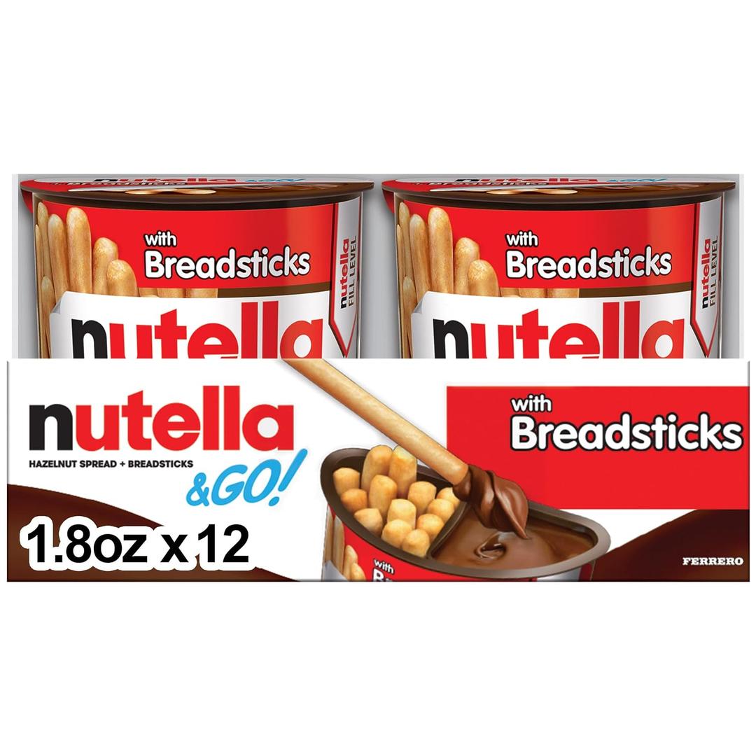 Nutella & GO! Chocolate Hazelnut Spread with Cocoa + Breadsticks, 12 Snack Packs, 1.8 oz Each (EXP 08/12/26)