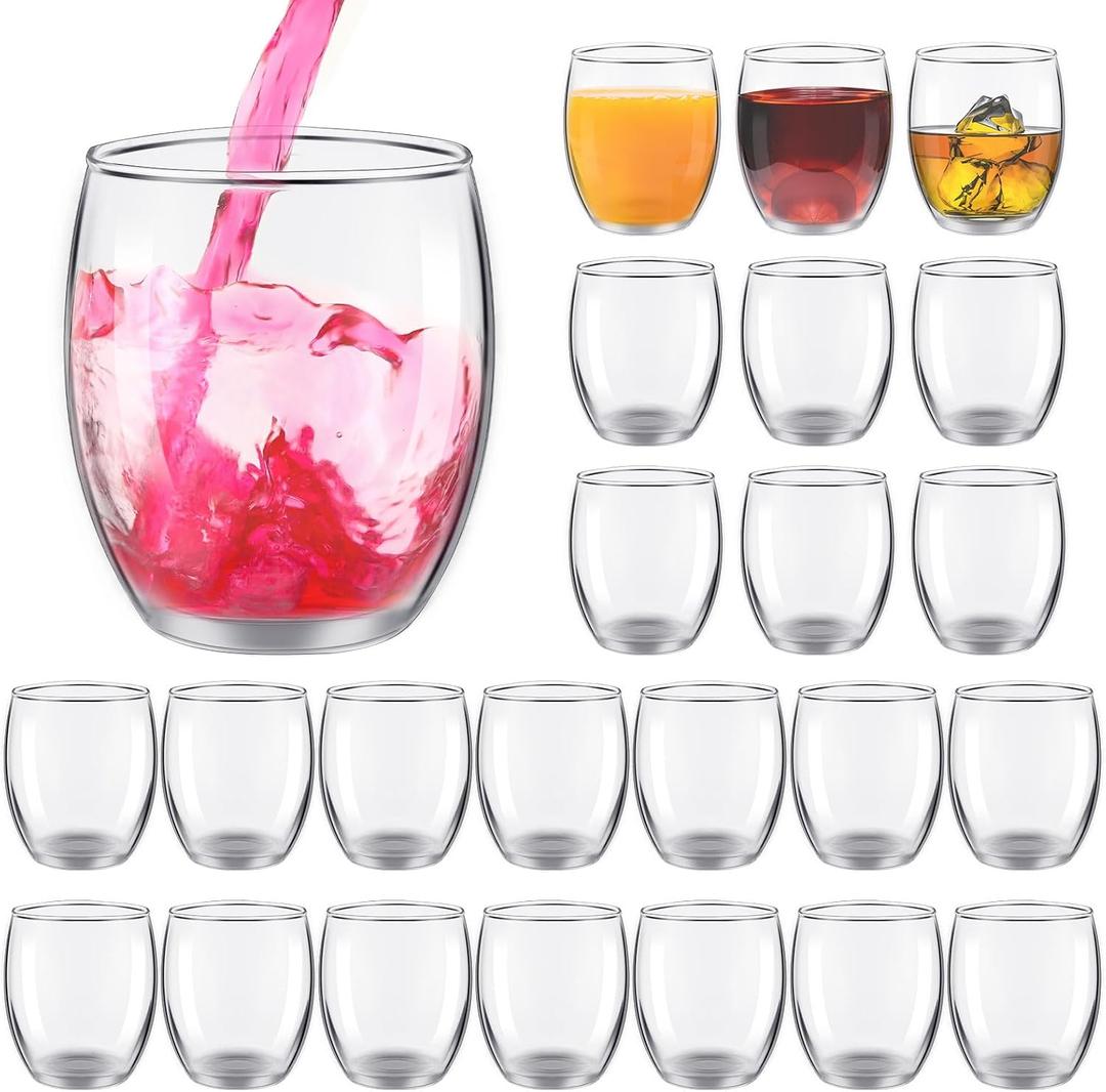 Ziliny 24 Pcs 6 oz Stemless Clear Wine Glasses Glass Cups Recyclable Drinking Glasses for Red or White Wine Cocktail Supplies Party