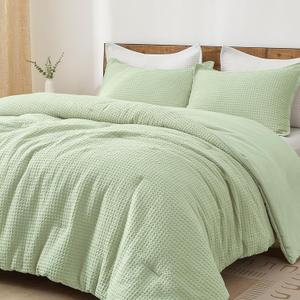 PHF Ultra Soft Waffle Weave Comforter Set Queen Size, 3 Pieces Lightweight Breathable Comfy Bedding Set for All Season, Comfy Textured 1 Comforter with 2 Pillow Shams, Sage Green