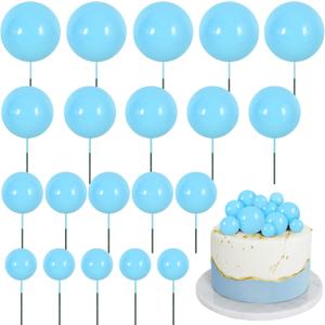 BEISHIDA 20 PCS Baby Blue Mini Ball Cake Toppers Foam Cake Balls Decoration Supplies for Happy Birthday Anniversary Wedding Baby Shower Cake Decorations