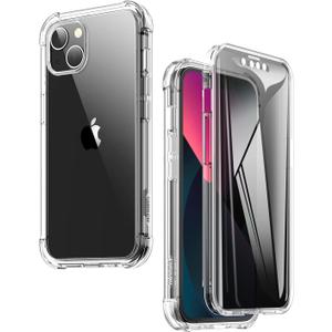 SURITCH iPhone 13 Case with Privacy Screen Cover 6.1 Inch 360 Degree Transparent Shockproof Silicone Bumper [Ultra Hybrid] Full Body Protection Case