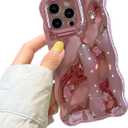 XIZYO for iPhone 16 Pro Max Case 6.9 Inch Cute Wave Pattern Aesthetic Phone Case 3D Curly Wavy Shape Plating Glitter Bling for Women Girls Soft Bumper Silicone Shockproof Case, Plated Pink