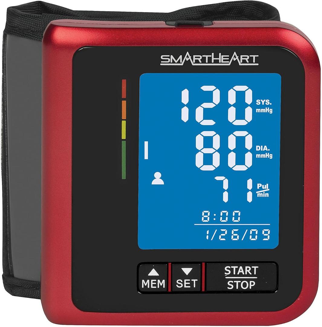 SmartHeart Blood Pressure Monitor | D-Ring Wrist Cuff | Advanced Inflation Technology | Rechargeable | 2-Person Memory