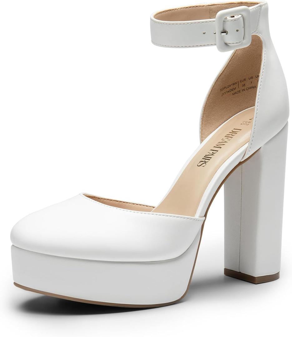 DREAM PAIRS Women's Platform High Chunky Heels Closed Toe Block Ankle Strap Dress Buckle Round Toe Wedding Party Comfortable Pumps Shoes (11)