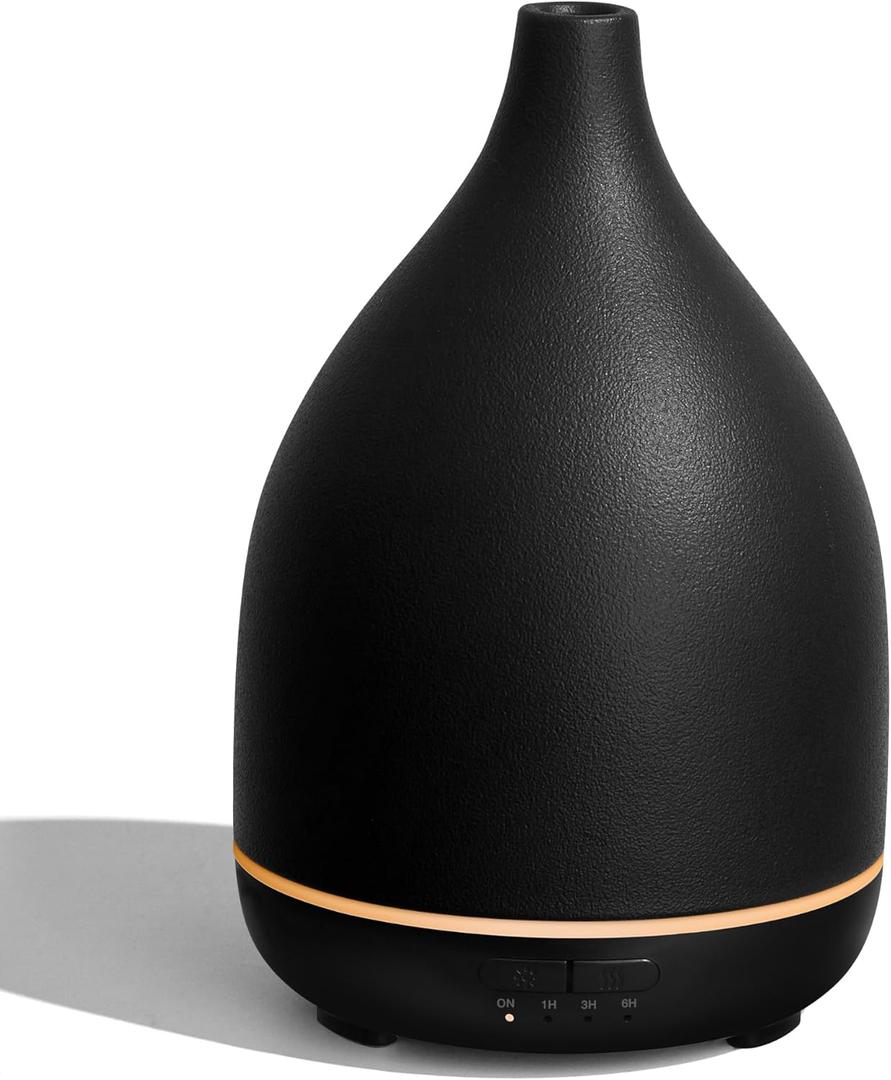 InnoGear Oil Diffuser, 300ML Ceramic Diffuser for Essential Oils Handcrafted Aromatherapy Diffuser Ultrasonic Cool Mist Humidifier with 4 Timers Waterless Auto Off for Room Office, Black (Large)