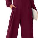 ANRABESS Womens Jumpsuits Dressy Long Sleeve Wide Leg V Neck Pants Rompers 2025 Fall Formal One Piece Wedding Guest Outfits (Medium, Red)