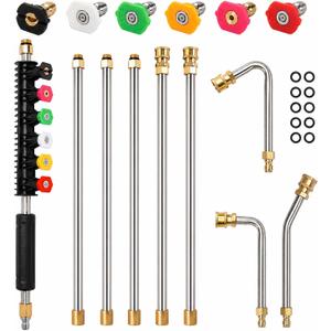 Pressure Washer Extension Wand Upgrade, 9 Pack Power Washer Lance with 6 Nozzle Tips, 30°,90°,120° Curved Rod, 1/4" Quick Connect, 4000 PSI