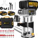 Brushless Cordless Wood Router, 21V Compact Trimmer Palm Router with 2x4.0Ah Battery, Portable Small Ruteador Para Madera 6 Speed with 20 PCS 1/4" Bits, Fresadora Para Madera for Woodworking