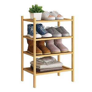BMOSU 4-Tier Bamboo Small Shoe Rack Premium Stackable Shoe Shelf Storage Organizer for Hallway Closet Living Room Entryway Organizer(Natural)