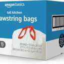 Amazon Basics Trash Bags, Tall Kitchen Drawstring, Unscented, 13 Gallon, 200 Count, Pack of 1