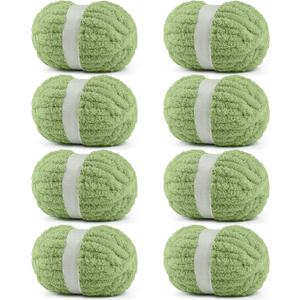 8 Pack Chunky Yarn for Hand Knitting - #10 Super Bulky Chenille Yarn, Fluffy Jumbo for Thick Hand-Knit Blankets, Scarves 25 Yds 7.94 Oz Each Skein (8, Avocado Green)