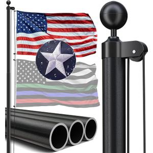 20FT Heavy Duty Flag Pole, 12-Gauge Aluminum,100MPH Wind Tested | Extra Thick Flagpole Kit for House USA Flag & All Hardware to Fly Two Flags  Great for Patriotic Displays & Gift Giving (Black)