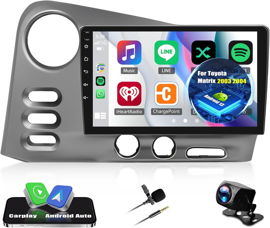 Car Stereo Radio Upgrade for Toyota Matrix 2003 2004 Pontiac Vibe 2003-2008, 9" HD Touchscreen Android 13 Car Radio Stereo with CarPlay Android Auto, Support GPS Navi SWC FM WiFi Bluetooth DSP Camera