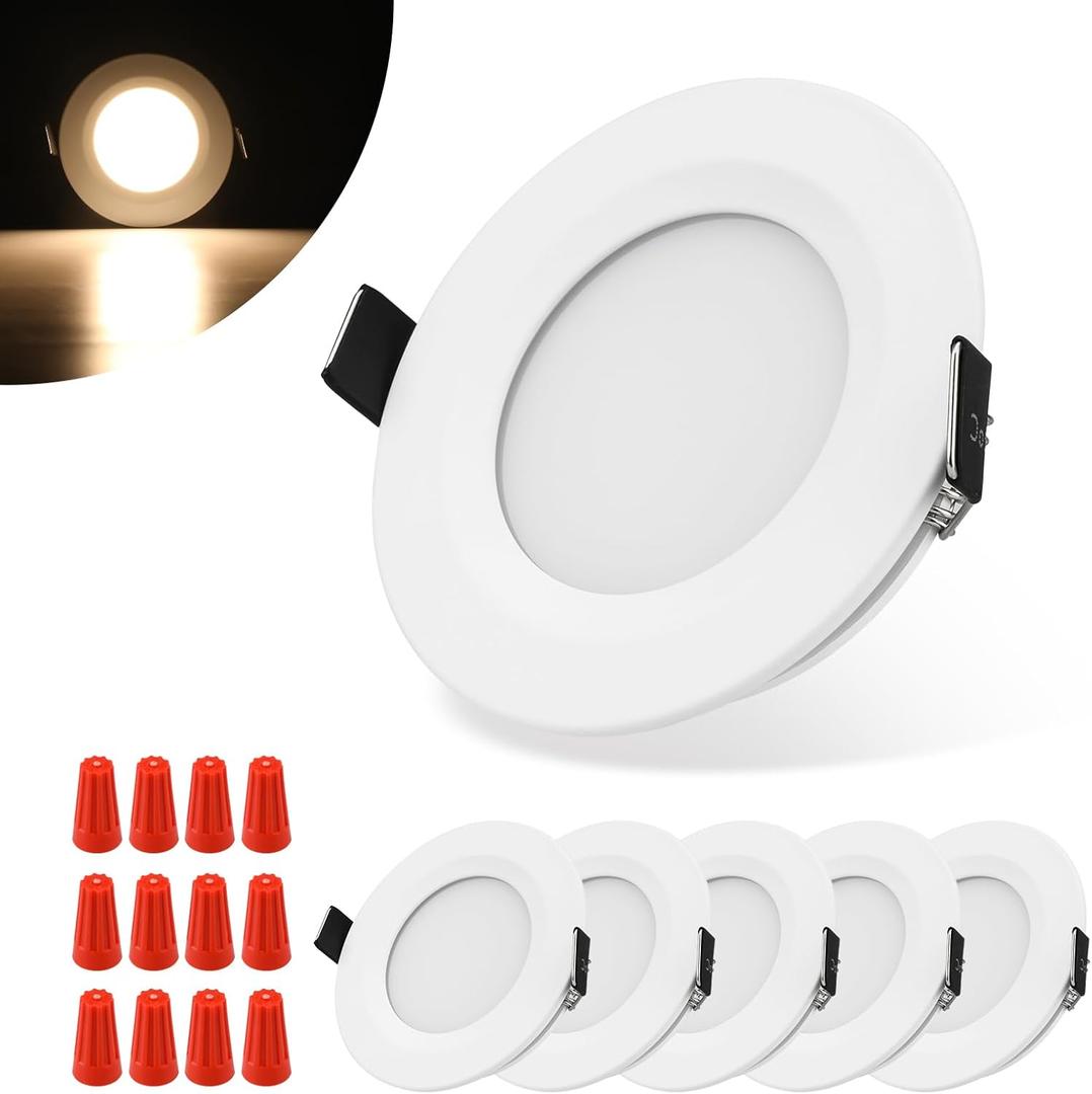 RV Puck Light, RV Recessed Ceiling Light, 12V RV Lights Interior, Ultra-Thin RV Light Fixtures, High Brightness Camper Interior Light for RV Motorhome Boat (Warm White, 6Pack White)