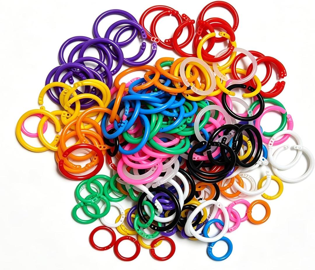 200Pcs Loose Leaf Binder Rings, Colorful Small Plastic Binder Rings, 10 Colors 1/2 and 1Inch Paper Ring for Index Cards, Home, School, Office, DIY