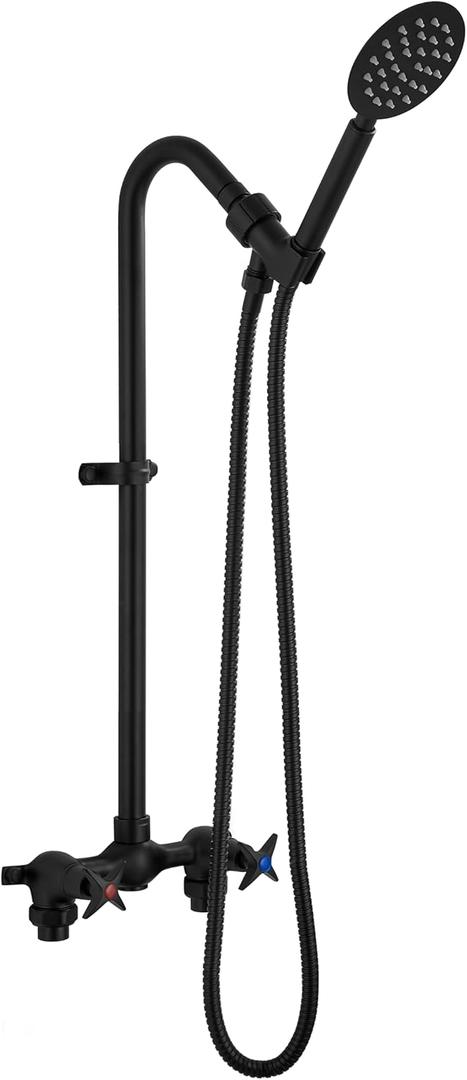 Aolemi Outdoor Shower Kit Fixtures Faucet System 2-Handle Exposed Shower with Brass Mix Valve 6" Center with HandheldShower Matte Black