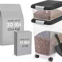 IRIS USA Dog Food Storage Container 30 lb + 11lb Airtight Combo, Stackable Pet Food Storage Bin with Wheels for Cat Dog Food, BPA Free, Made in USA, Black, 3-piece Set - 30 Lbs + 11 Lbs