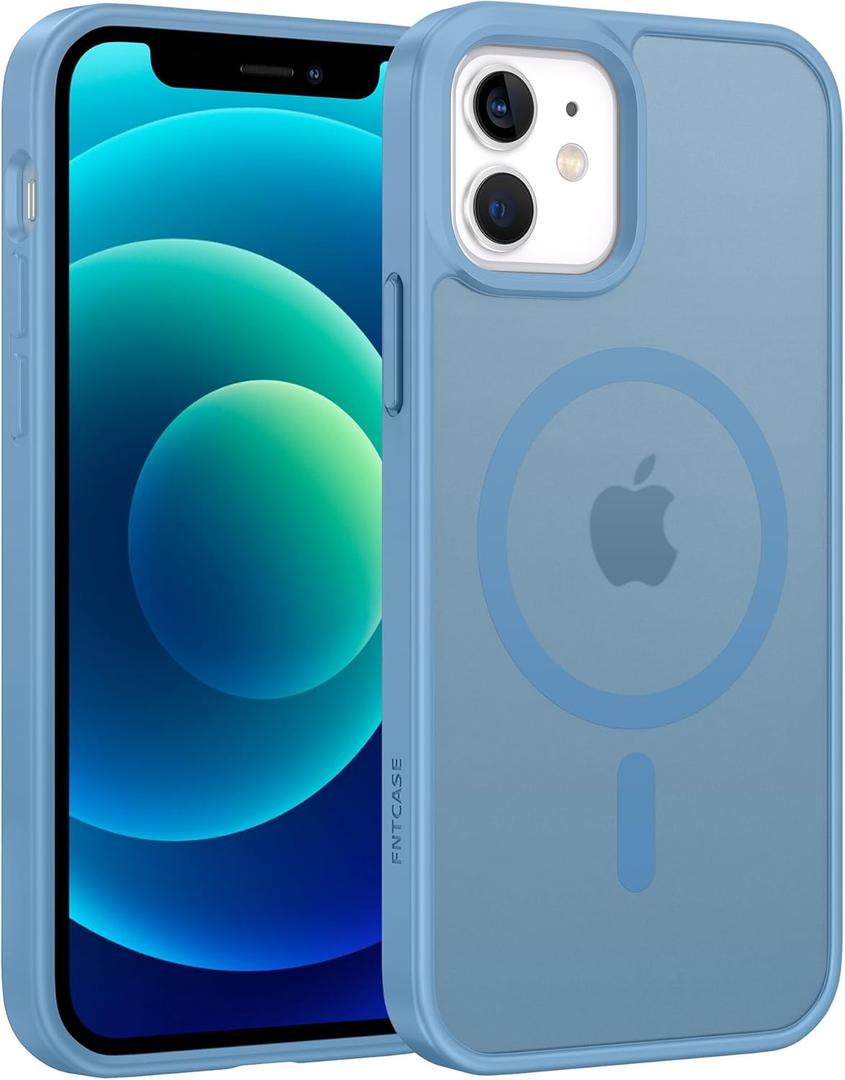 FNTCASE for iPhone 13 Mini Case: iPhone 12 Mini Magnetic Matte Military Grade Drop Protection Translucent Cell Phone Cover - Slim Rugged Durable Shockproof Bumper Case (Light Blue)