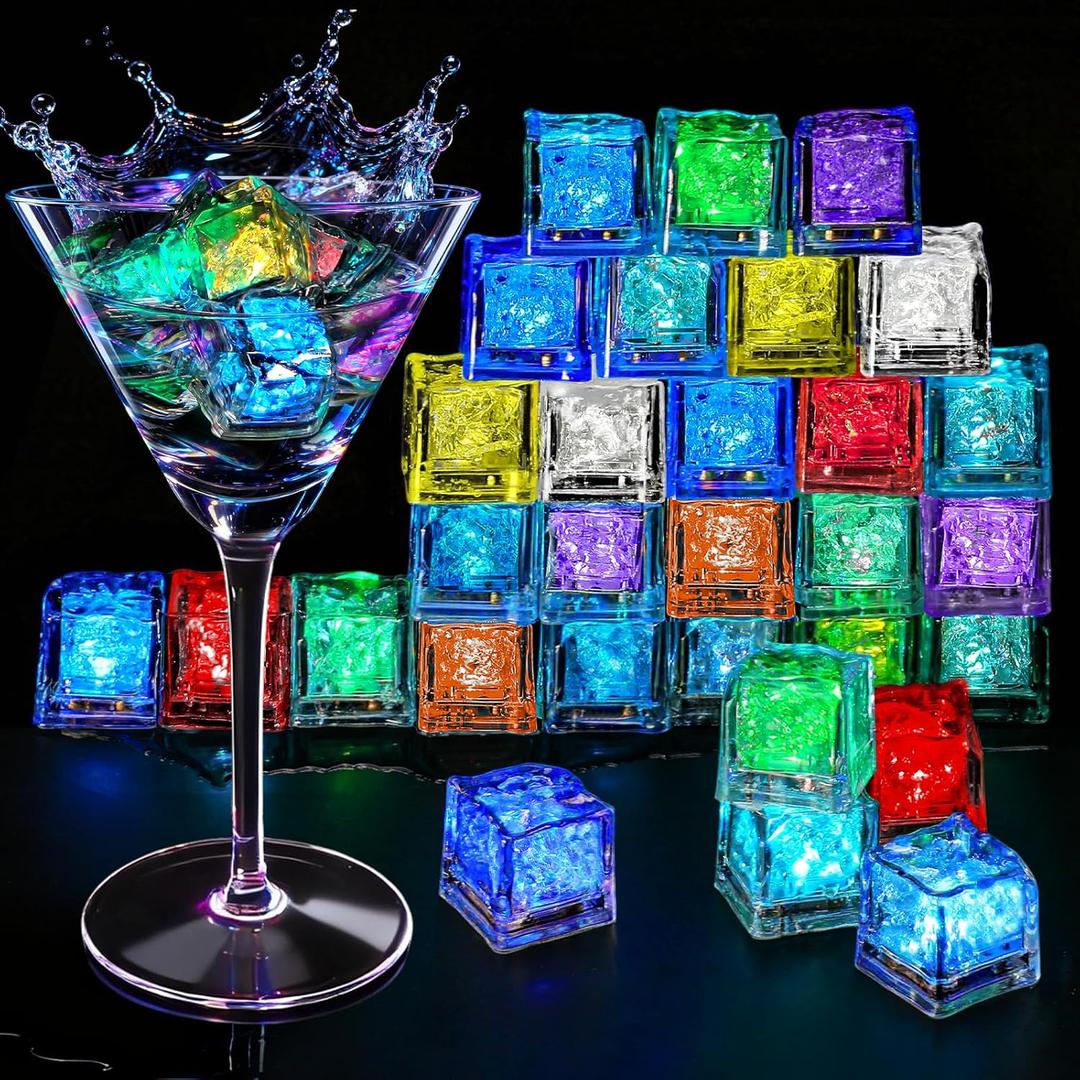 Light Up Ice Cubes, 300 Pack Multi Color Led Ice Cubes for Drinks IP67 Waterproof Reusable Glowing Flashing Changing Lights Water Activated Drink Lights for Cocktails Christmas Party Bar Wedding